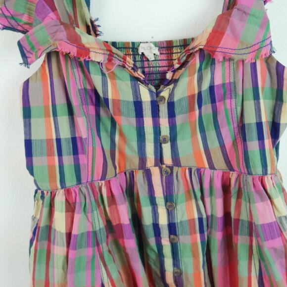 Pilcro Short Sleeve Mini Babydoll Dress Large Anthropologie Plaid Cowgirl Preppy - Picture 4 of 8